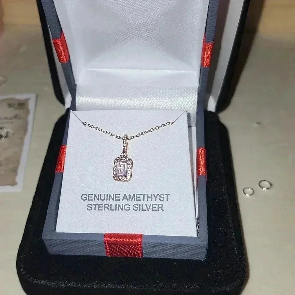 Genuine Amethyst Sterling silver Necklace 18" Chain